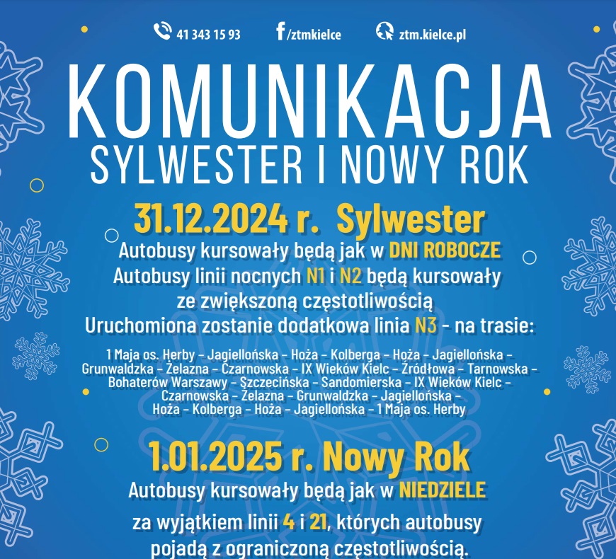 ZTM Kielce Komunikacja Sylwester I Nowy Rok